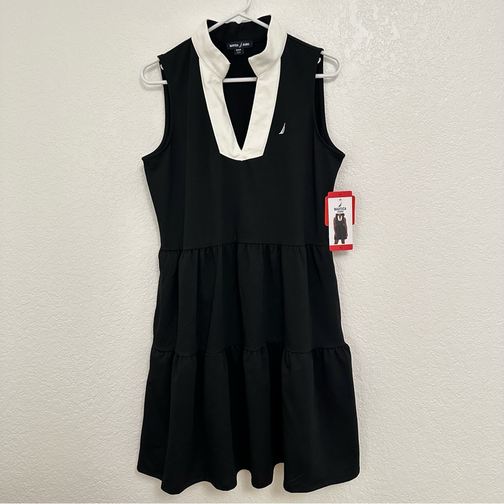 Nautica Jeans Y2K Sleeveless Mini Dress Medium Black White Tennis Whimsigoth
